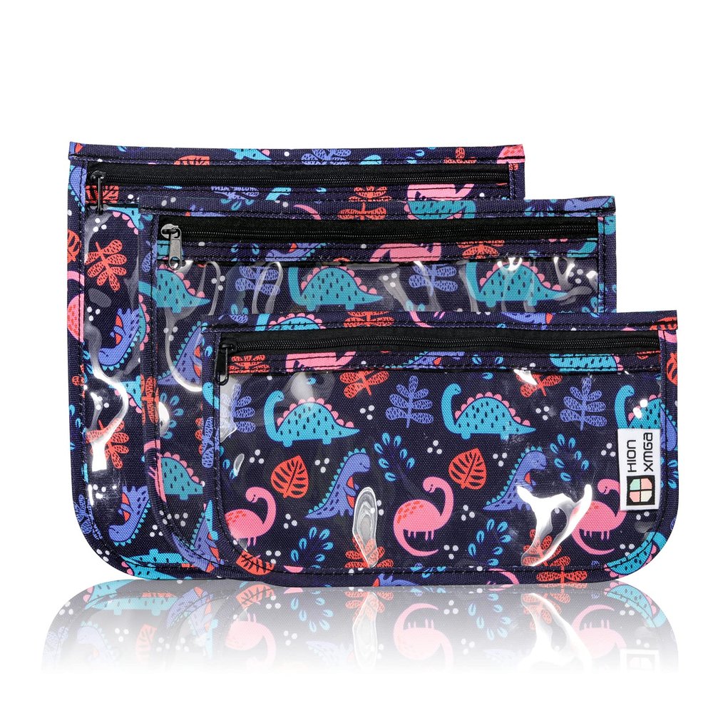 HIONXMGA TSA Approved Toiletry Bag, Set of 3 Clear Travel Toiletry Bag Quart Size Zipper Travel Pouch, Waterproof Makeup Cosmetic Bag for Women Men Kids Toiletries Carry on, Dinosaur