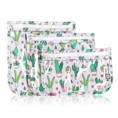 HIONXMGA TSA Approved Toiletry Bag, Set of 3 Clear Travel Toiletry Bag Quart Size Zipper Travel Pouch, Waterproof Makeup Cosmetic Bag for Women Men Kids Toiletries Carry on, Cacti A