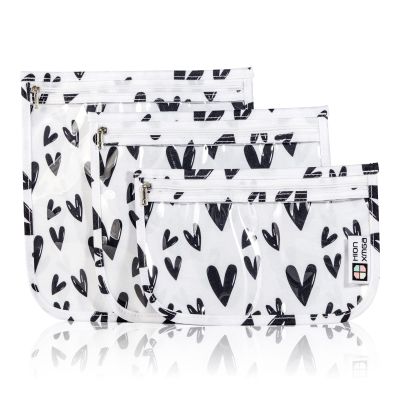 HIONXMGA TSA Approved Toiletry Bag, Set of 3 Clear Travel Toiletry Bag Quart Size Zipper Travel Pouch, Waterproof Makeup Cosmetic Bag for Women Men Kids Toiletries Carry on, Hearts