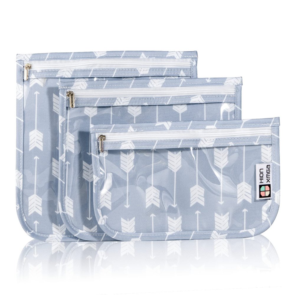 HIONXMGA TSA Approved Toiletry Bag, Set of 3 Clear Travel Toiletry Bag Quart Size Zipper Travel Pouch, Waterproof Makeup Cosmetic Bag for Women Men Kids Toiletries Carry on, Arrow a
