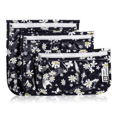 HIONXMGA TSA Approved Toiletry Bag, Set of 3 Clear Travel Toiletry Bag Quart Size Zipper Travel Pouch, Waterproof Makeup Cosmetic Bag for Women Men Kids Toiletries Carry on, Petals