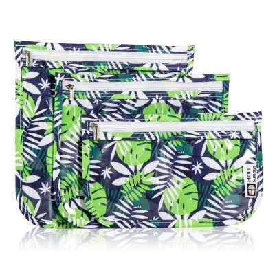 HIONXMGA TSA Approved Toiletry Bag, Set of 3 Clear Travel Toiletry Bag Quart Size Zipper Travel Pouch, Waterproof Makeup Cosmetic Bag for Women Men Kids Toiletries Carry on, Green Leaves