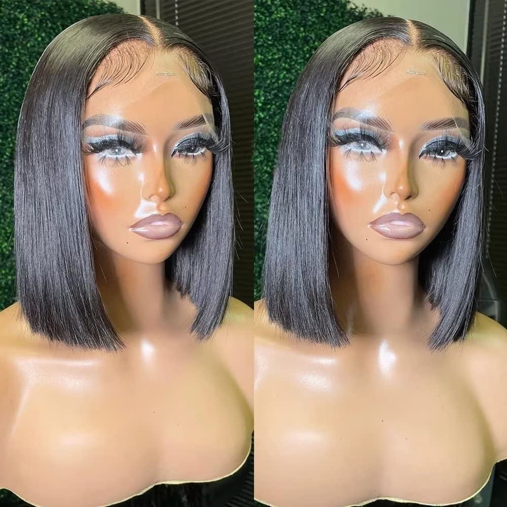 13x6 Bone Straight Bob Wig HD Transparent Lace Front Wig Pre Plucked With Baby Hair Brazilian Remy Hair For Black Women Natural Hairline Straight Short Wig 150% Density 12Inch