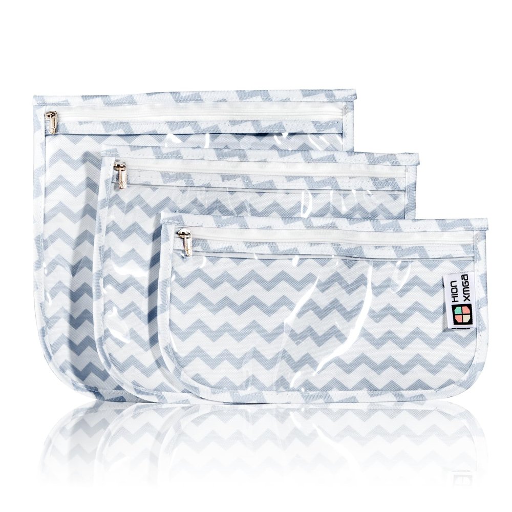 HIONXMGA TSA Approved Toiletry Bag, Set of 3 Clear Travel Toiletry Bag Quart Size Zipper Travel Pouch, Waterproof Makeup Cosmetic Bag for Women Men Kids Toiletries Carry on, Wave