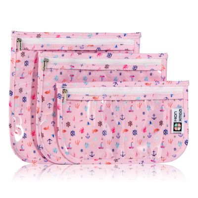 HIONXMGA TSA Approved Toiletry Bag, Set of 3 Clear Travel Toiletry Bag Quart Size Zipper Travel Pouch, Waterproof Makeup Cosmetic Bag for Women Men Kids Toiletries Carry on, Sailing