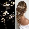 4 Pieces Bridal Wedding Hair Pins Gold Leaf Crystal Pearl Hair Pins Clips Flower Headpiece Vintage Wedding Hair Accessories for Brides Bridesmaids Women Girls view 1