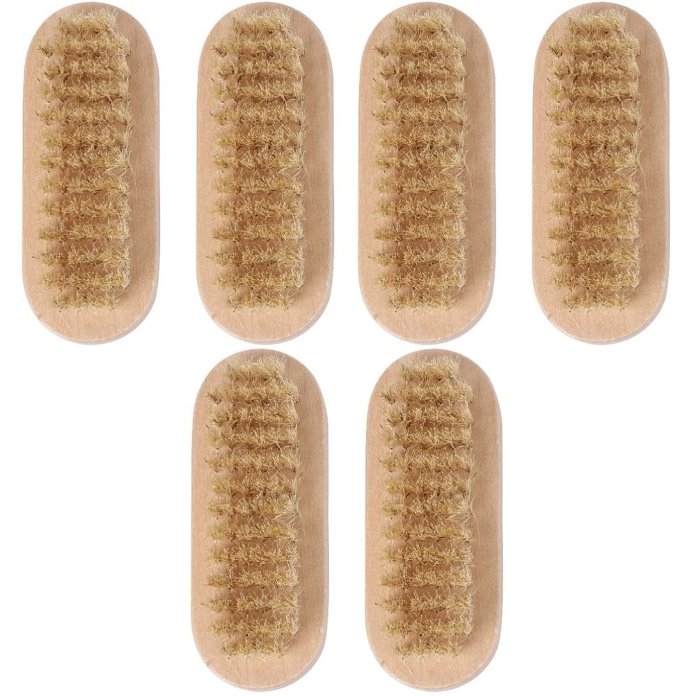 Beaupretty 6pcs Two Sided Natural Boar Bristle Wooden Nail Brush for Manicure and Pedicure Cleaning Tool for Fingernails and Toenails Portable and Practical for Home and Travel