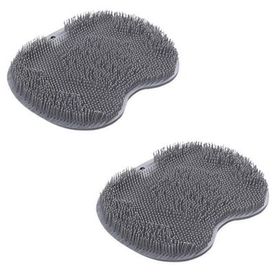 AIIONP 2 PCS Shower Foot & Back Scrubber, Silicone Hands-Free Back Massage Pad, Wall Mounted with Suction Cups, Back Washer Body Brush Foot Massager Pad (Gray)