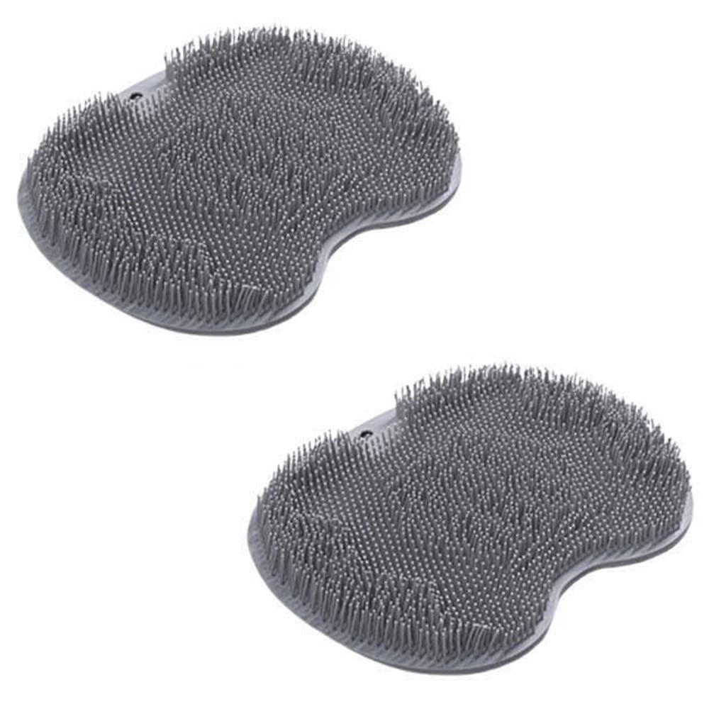 AIIONP 2 PCS Shower Foot & Back Scrubber, Silicone Hands-Free Back Massage Pad, Wall Mounted with Suction Cups, Back Washer Body Brush Foot Massager Pad (Gray)