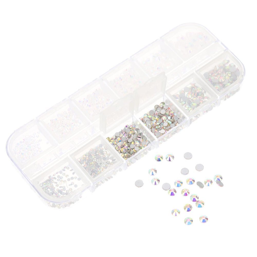 Ciieeo Nail Art Diamonds Kit Compartment Flat Back Assorted Rhinestones for Elegant Nail Decorations for Manicure Shops and Home Use