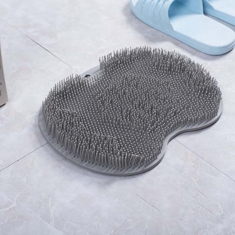 Shower Foot & Back Scrubber, Massage Pad, Silicone Hands Free Back Scrubber for Shower, Shower Back Scrubber Wall Mounted with Suction Cups, Back Washer Body Brush Foot Massager Pad (Gray)
