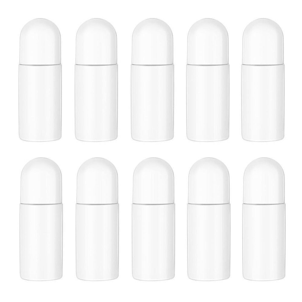 10pcs 50ML Empty Refillable Roll On Bottles Plastic Roller Bottle DIY Container with Roller for Women Essential Oils Cosmetics (White)