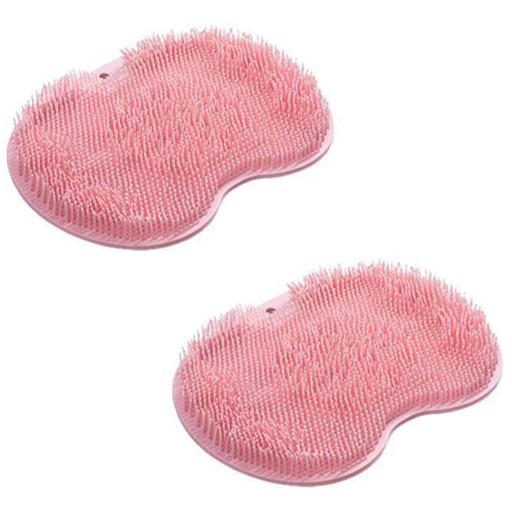 Shower Foot & Back Scrubber, Massage Pad, Silicone Hands Free Back Scrubber for Shower, Shower Back Scrubber Wall Mounted with Suction Cups, Back Washer Body Brush Foot Massager Pad (2 PCS Pink)