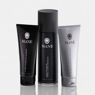 MANE Mane Hair Thickener 200 ml with Shampoo and Conditioner (Black, Unisex, Natural, Fine Hair)