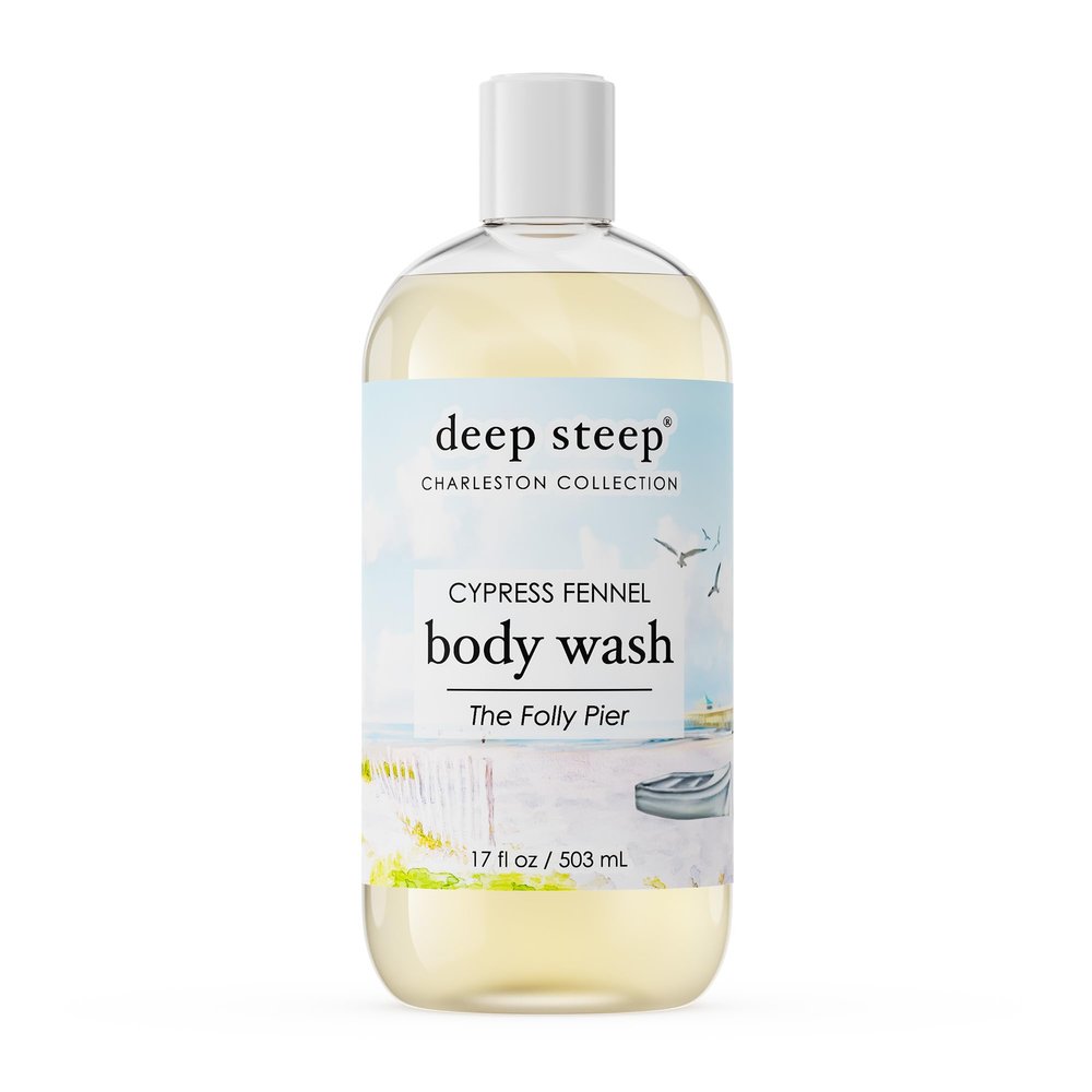 Deep Steep Body Wash, Cypress Fennel (The Folly Pier), 17 oz Hydrating Shower Gel with Hyaluronic Acid, Shea Butter, Aloe Vera & Argan Oil Vegan, Clean Beauty, Clean & Refreshed Skin