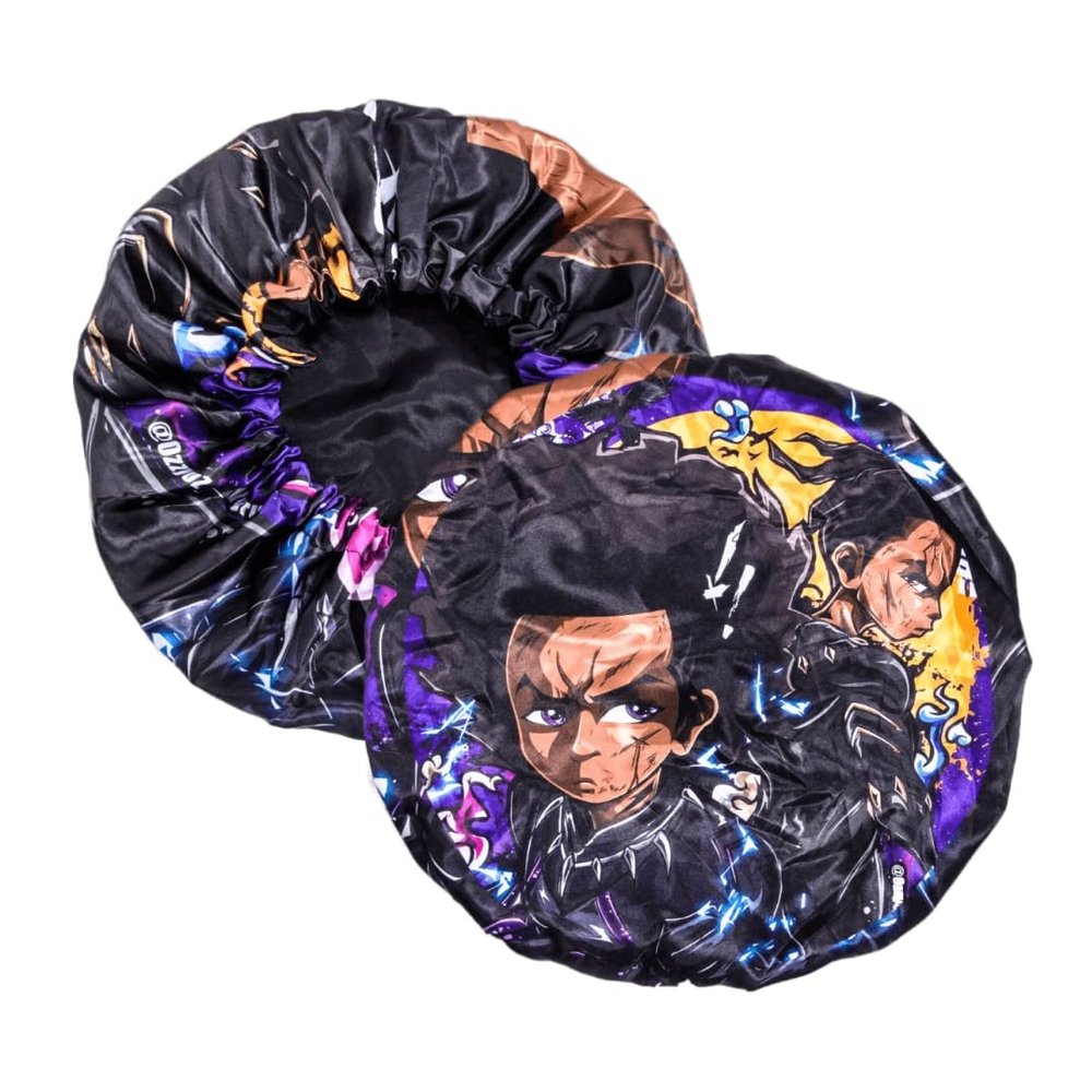 Anime Bonnet with Elastic Soft Band Adjustable Women and Men Silky Bonnets for Sleeping Comfortable Satin Fabric, Dark Huey