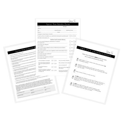 Spray Tan Intake Forms, Consent, Aftercare Instructions |75 pk 25 of each printed | Pre-tan before your spray, rapid spray tan included 8.5 x 11 Client Intake Signature Minimalist Black White