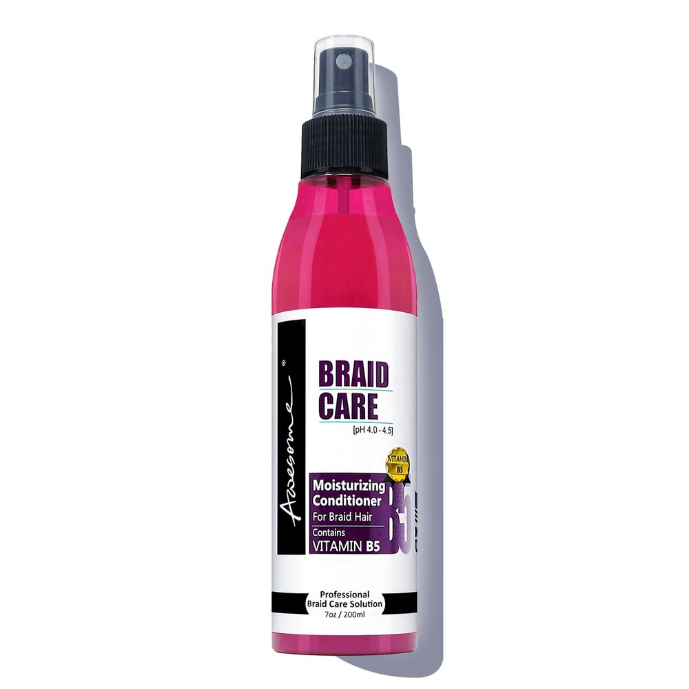 Awesome Braid Leave in Conditioner Spray, pH 4.0~4.5, Moisturizes & Improves Elasticity, Braid Itch Relief Spray, Prevents Heat & Hair Damage, Hydrates, Vitamin B5, 7 Fl Oz