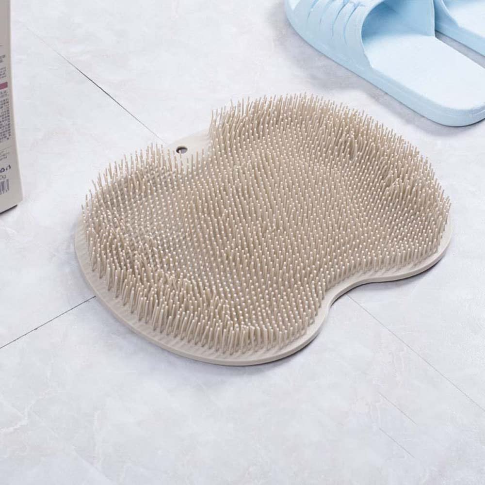 Shower Foot & Back Scrubber, Massage Pad, Silicone Hands Free Back Scrubber for Shower, Shower Back Scrubber Wall Mounted with Suction Cups, Back Washer Body Brush Foot Massager Pad (Brown)