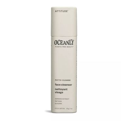 ATTITUDE Oceanly Face Cleanser Stick, EWG Verified, Plastic-free, Plant and Mineral-Based Ingredients, Vegan and Cruelty-free Beauty Products, PHYTO CLEANSE, Unscented, 1 Ounce