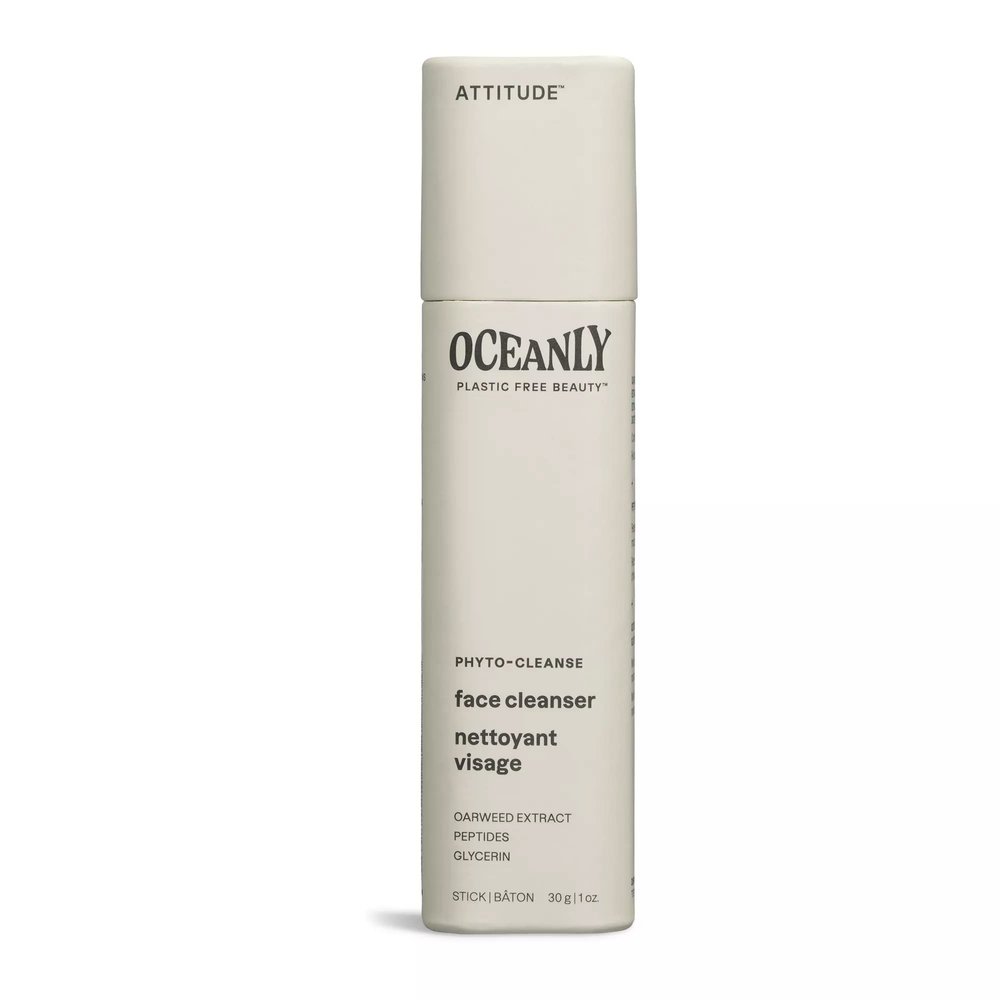 ATTITUDE Oceanly Face Cleanser Stick, EWG Verified, Plastic-free, Plant and Mineral-Based Ingredients, Vegan and Cruelty-free Beauty Products, PHYTO CLEANSE, Unscented, 1 Ounce