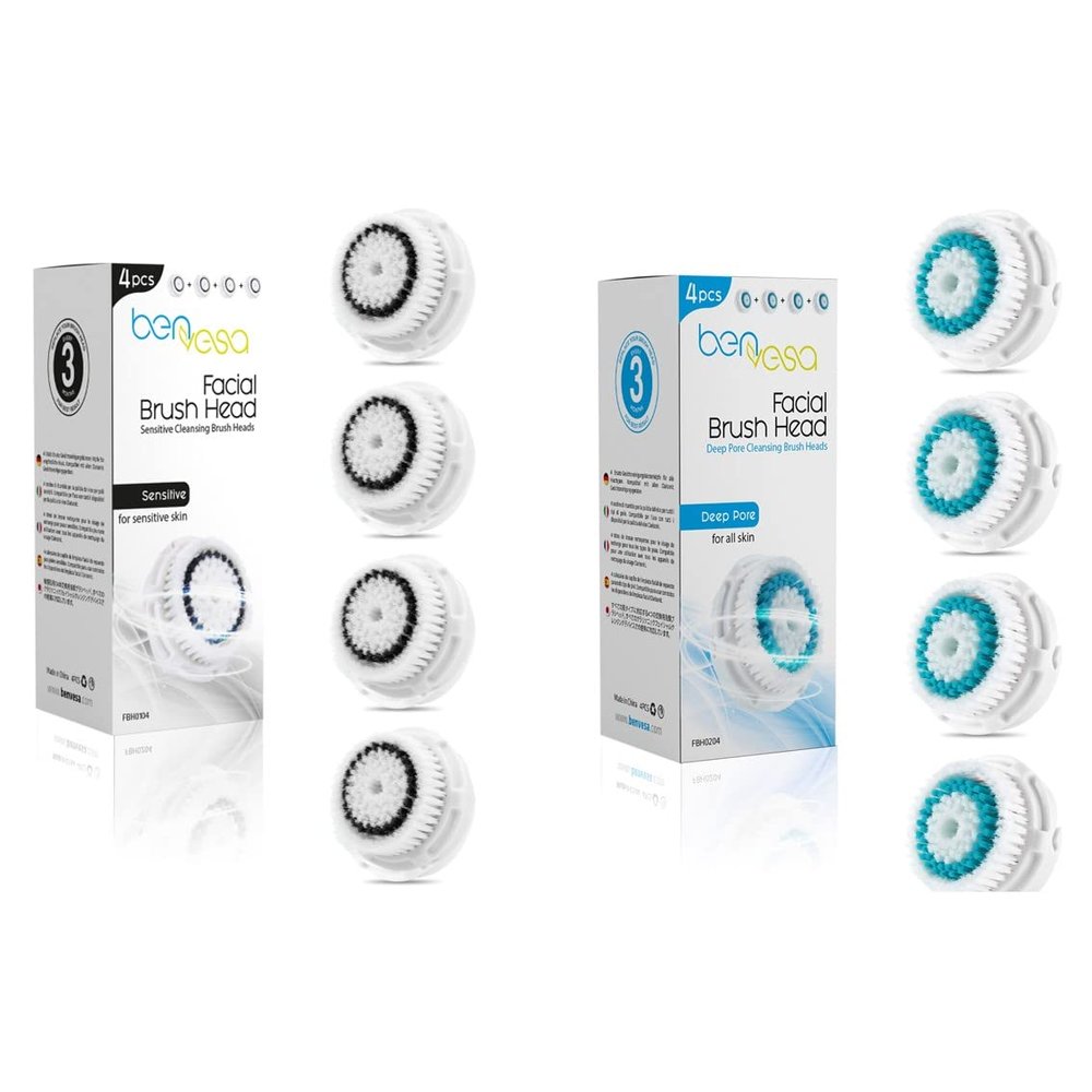 Benvesa Sensitive and Deep Pore Brush Heads Compatible with Clarisonic Mia 1, Mia 2, Mia Fit, Alpha Fit, Smart Profile  24 Pack Replacement Facial Cleansing Brush Heads