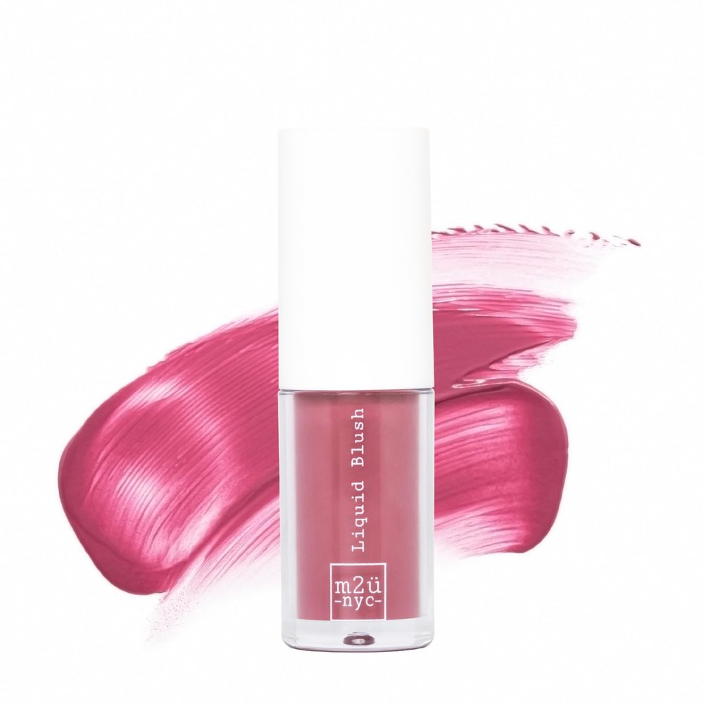 M2U NYC Dark Pink Liquid Blush  Soft, Dewy Liquid Blush for Cheeks with High Pigment Color & Breathable Feel  Lightweight & Blendable, Long-Lasting Formula Infused with Rosehip Oil (Mixed Berry)
