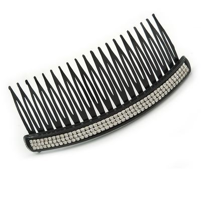 Black Acrylic With Clear Crystal Accent Hair Comb - 11cm