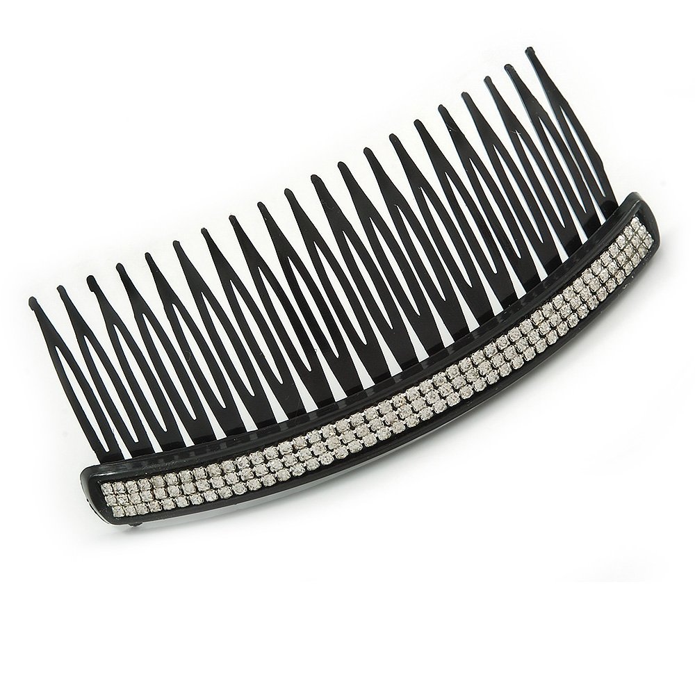 Black Acrylic With Clear Crystal Accent Hair Comb - 11cm