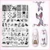 Biutee 4PCS Nail Stamping Plates Set, Includes Nail Art Stamper & Scraper - French Line Lace, Space, Animal, Flower, Leaf Designs - Large Nail Art Stencils Templates for DIY Manicure view 2