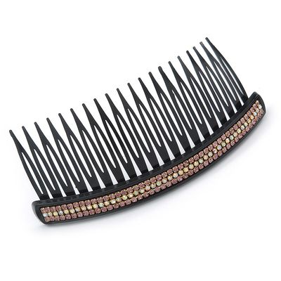 Black Acrylic With Pink/AB Crystal Accent Hair Comb - 11cm