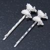 2 Bridal/Prom Simulated Pearl, Crystal 'Bow' Hair Grips/Slides In Rhodium Plating - 55mm Across view 2