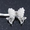 2 Bridal/Prom Simulated Pearl, Crystal 'Bow' Hair Grips/Slides In Rhodium Plating - 55mm Across view 4