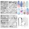 Biutee Nail Stamping Plate Nail Stamper Kit with Stamper & Scraper, Large Nail Art Stamping Plate French Line Lace Flower Leaves Animal Star Space Design DIY Nail Stamping Kit view 1
