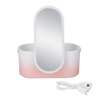 Pink Gradient Foldable Rotating Makeup Storage,Cosmetics Box,Portable Makeup Box with LED Lighted Mirror for Travelling, Multi Purpose Makeup Organizer Carrying Case, Cosmetics Box, Pink Gradien