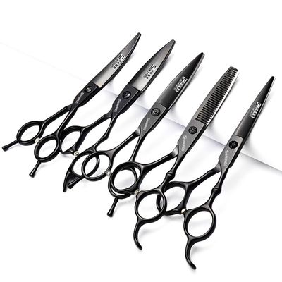 6 Inch Black Hairdressing Scissors Salon Hairdressing Tool Stainless Steel Hair Cutting Hair Thinning Hairdressing Scissors (6 inch 5PC)