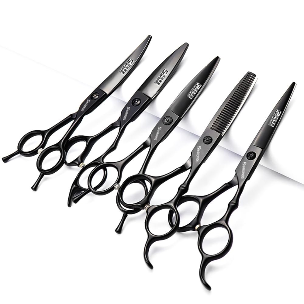 6 Inch Black Hairdressing Scissors Salon Hairdressing Tool Stainless Steel Hair Cutting Hair Thinning Hairdressing Scissors (6 inch 5PC)