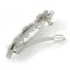Silver Tone Open Cut Clear Crystal, White Glass Pearl Flower Barrette Hair Clip Grip - 85mm Across view 3