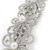 Silver Tone Open Cut Clear Crystal, White Glass Pearl Flower Barrette Hair Clip Grip - 85mm Across view 4