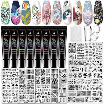 Biutee Nail Stamper Kit 22Pcs Gel Nail Stamping Kit 12Pcs Nail Stamping Plates 8Pcs Gel Stamping Polish, Silicone Stamper Scraper Flower Lace Holiday Stamp Template Christmas Gift for Women
