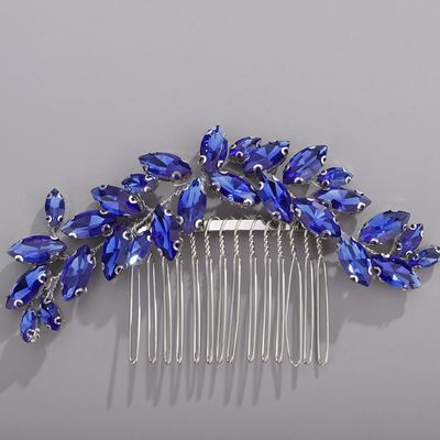BERYUAN Crystal Flower Hair Comb for Bride Women Girls Multi-Color Hair Comb Slide BLUE