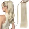 Full Shine 22Inch Pony Tails Hair Extensions Human Hair, Light Blonde Ponytail Hair Extension Blonde Straight Silky Wrrap Around Long Hair Clip in 80g view 1