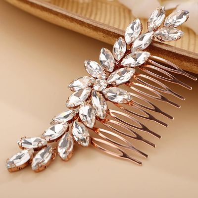 BERYUAN Wedding Crystal Flowers Hair Comb for Bride Women Girls Multi-Color Hair Comb Slide Rose Gold