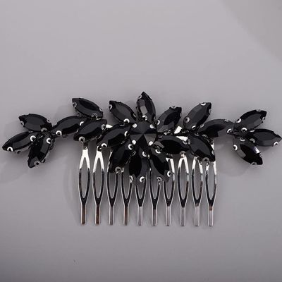BERYUAN Black Rhinestone Hair Comb for Women Wedding Bridal Crystal Cute Flower Hairpiece Slide Multi-Color Accessory Banquet Prom (black)