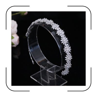 Aoligrace Cubic Zirconia Floral Wedding Bride Headband Zircon Prom Party Headpiece for Women CZ Bridal Tiara Hair Accessories