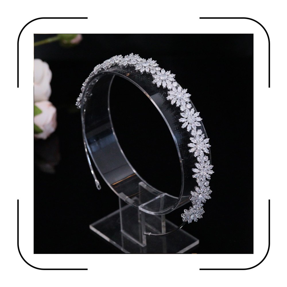 Aoligrace Cubic Zirconia Floral Wedding Bride Headband Zircon Prom Party Headpiece for Women CZ Bridal Tiara Hair Accessories
