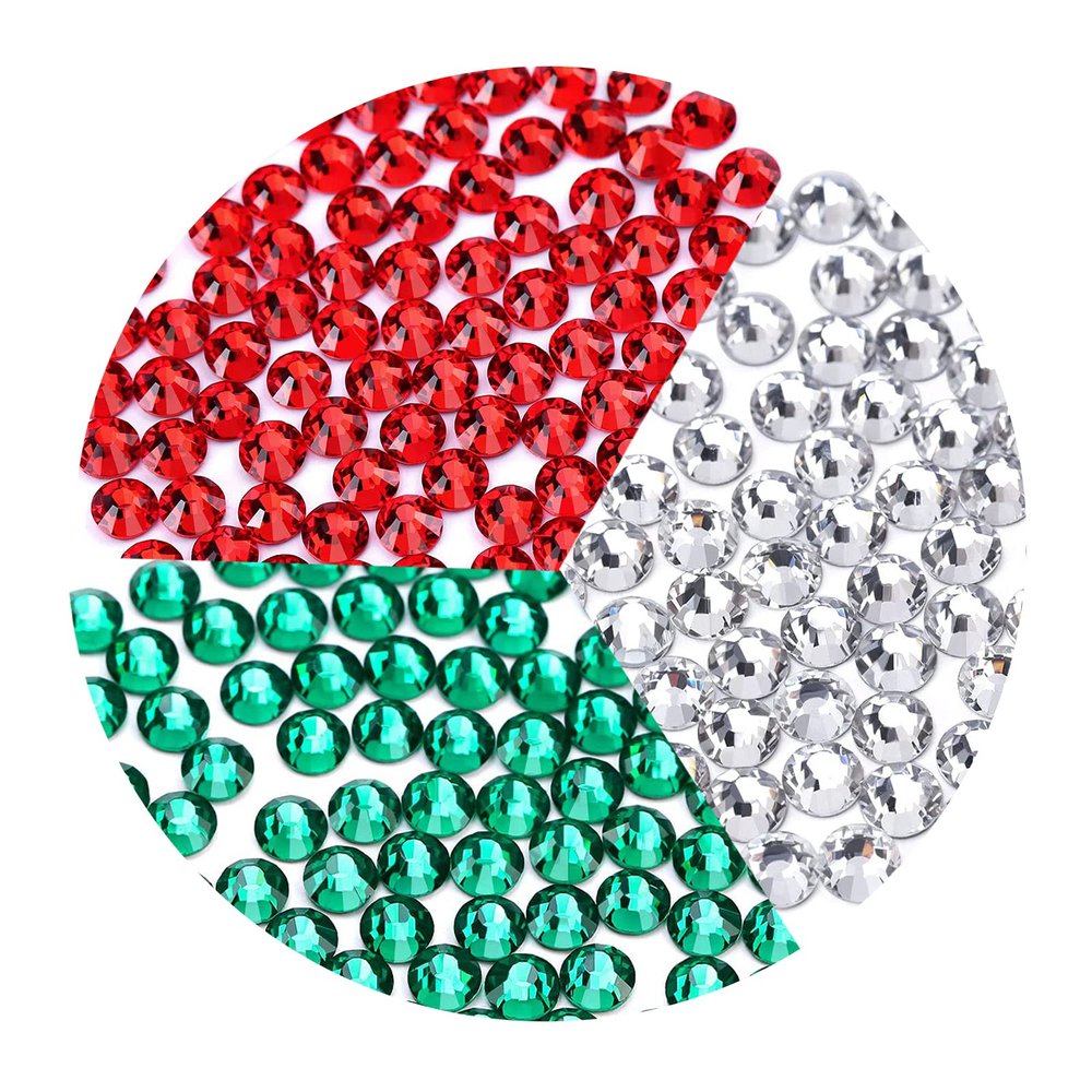 4320 Pieces Rhinestones for Christmas Decoration Flatback Glass Crystal Red Clear Green Rhinestone for X-mas Crafts DIY Nails Makeup Face Clothes Shoes(SS16,4MM)
