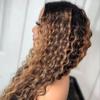 13x4 Lace Frontal Wig Curly Human Hair Wig Highlight 1B27 Colored Pre Plucked HD Transparent Lace Wig for Black Women Bleached Knots Brazilian Remy Hair With Baby Hair 150% Density 22 Inch view 4