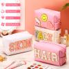 Sanwuta 4 Pcs Hair Face Skin Travel Bag Set Preppy Makeup Pouch PU Leather Skincare Bag Waterproof Cosmetic Organizer Birthday Christmas Gifts(White, Pink, Beige,Fresh Style) view 3