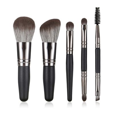 Feiyxu Makeup Brushes Set 5PCS Double Ended Portable Mini Cosmetic Brushes Kit for Foundation, Eyeshadow, Blush Make Up Brushes,w/Pouch